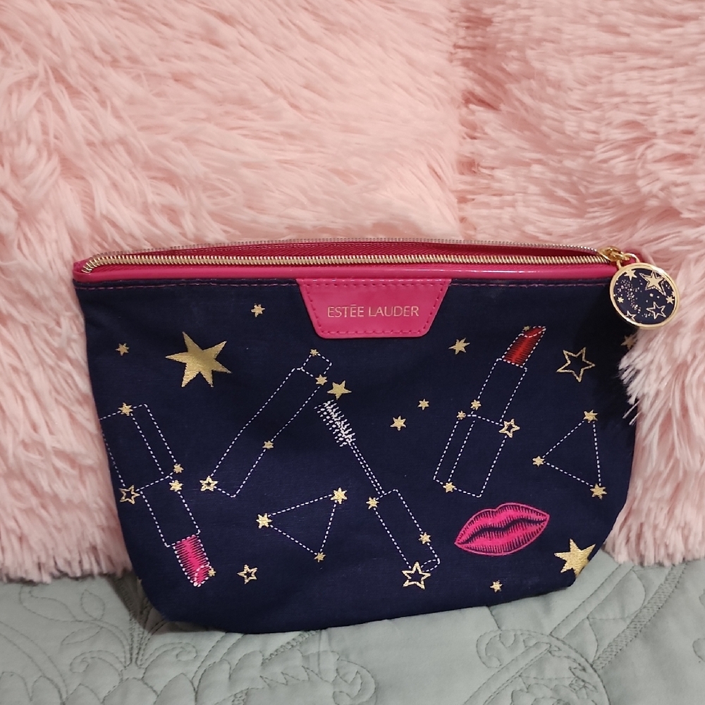 ESTEE LAUDER  Pink and Navy Cosmetic Bag
